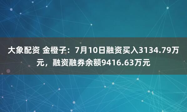 大象配资 金橙子：7月10日融资买入3134.79万元，融资融券余额9416.63万元
