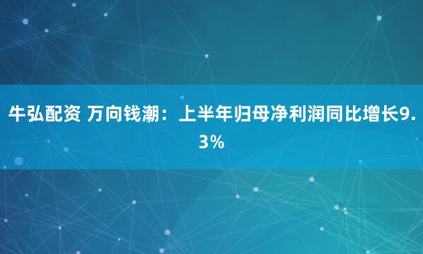 牛弘配资 万向钱潮：上半年归母净利润同比增长9.3%